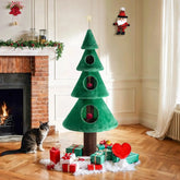 63 Inch Christmas Tree Cat Tower, Cat Condo with Plush Toys, Green Tektoty